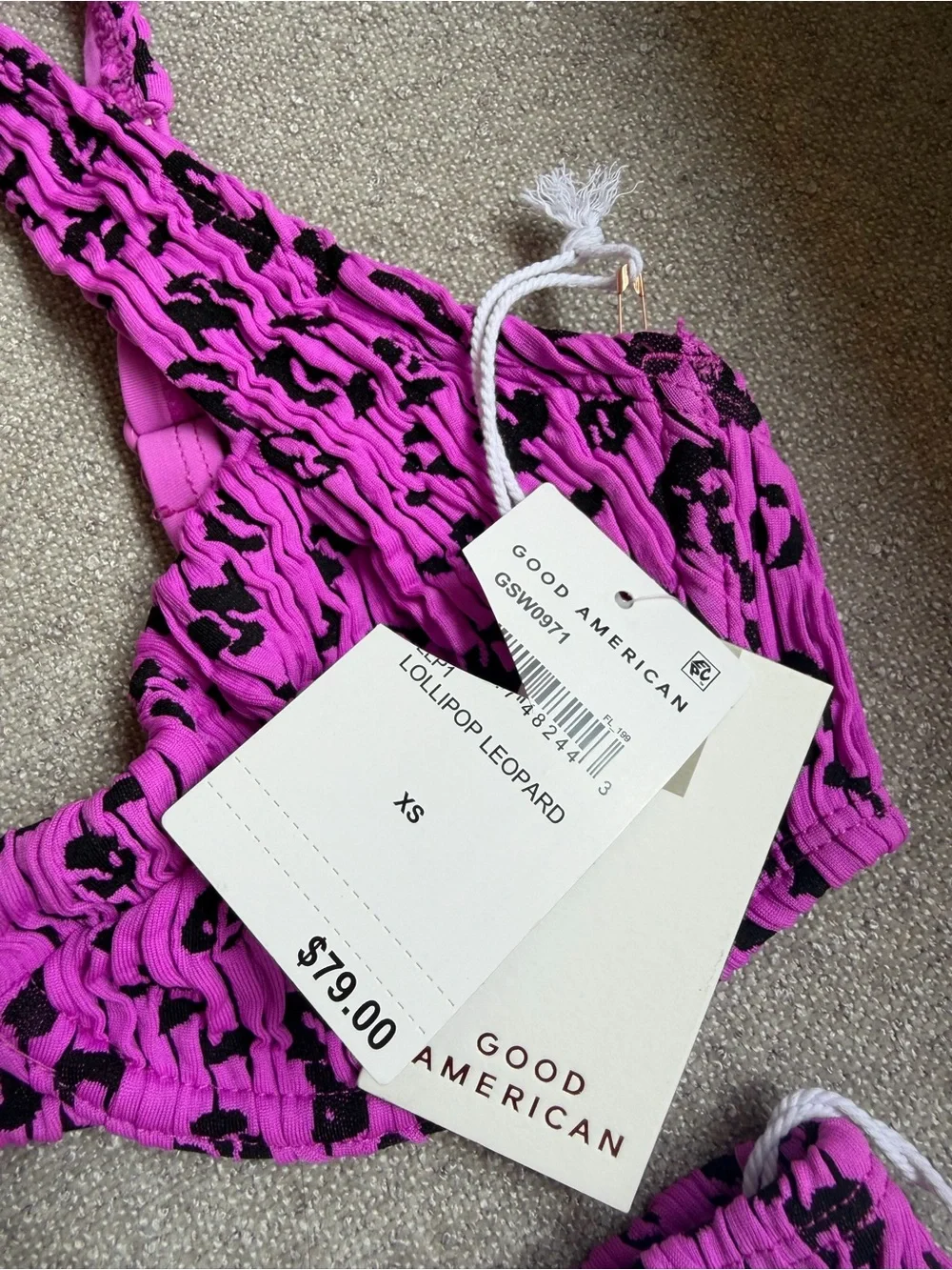 Good American Lollipop Leopard Always Fits Bikini Set NWT XS $148